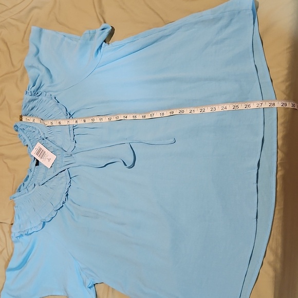 Torrid Womens Plus Gauze Smocked Yoke Ruffle Neck Tie Top Blue Topaz 2X 18-20 - Picture 8 of 14